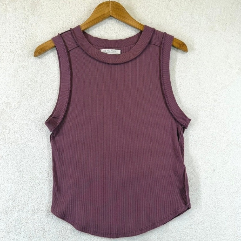 We The Free Free People Ribbed Muscle Tank Top Plum Purple Large OB1635815